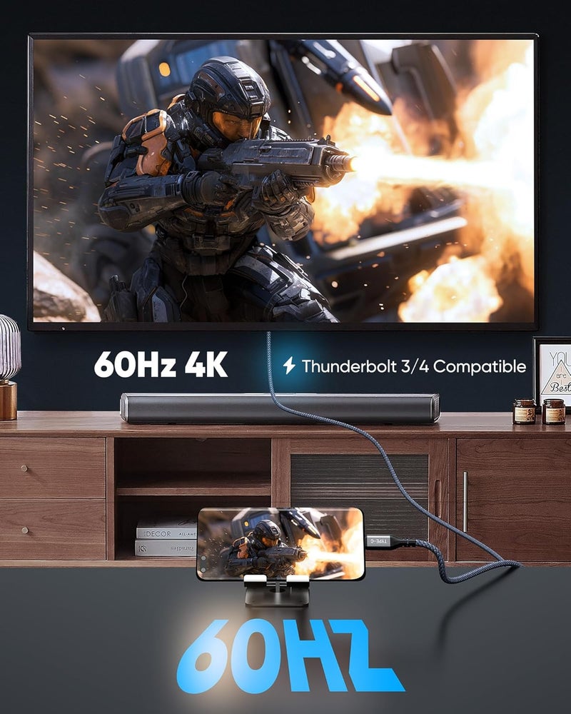 Highwings USB C to HDMI Cable @60Hz, USB-C (4K HDMI) 3.3 feet, [Thunderbolt 3/4 Compatible] Type-C to HDMI Cord for iPhone 16/15 Series, MacBook Pro/Air, iPad, Surface, Galaxy, XPS, and More - Image 5